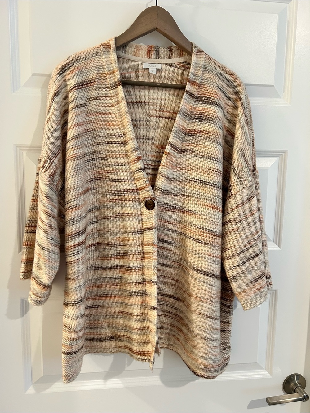 J Jill Pure Jill 1/2 Sleeve Knit Cardigan Cream Tan Size XL